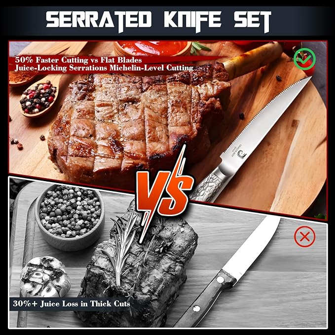 DRAGON RIOT Steak Knives Set of 4 Serrated Edge Steak Knife Set Japanese Stainless Steel Dinner Knife Diswasher Safe Steak Knives with Box