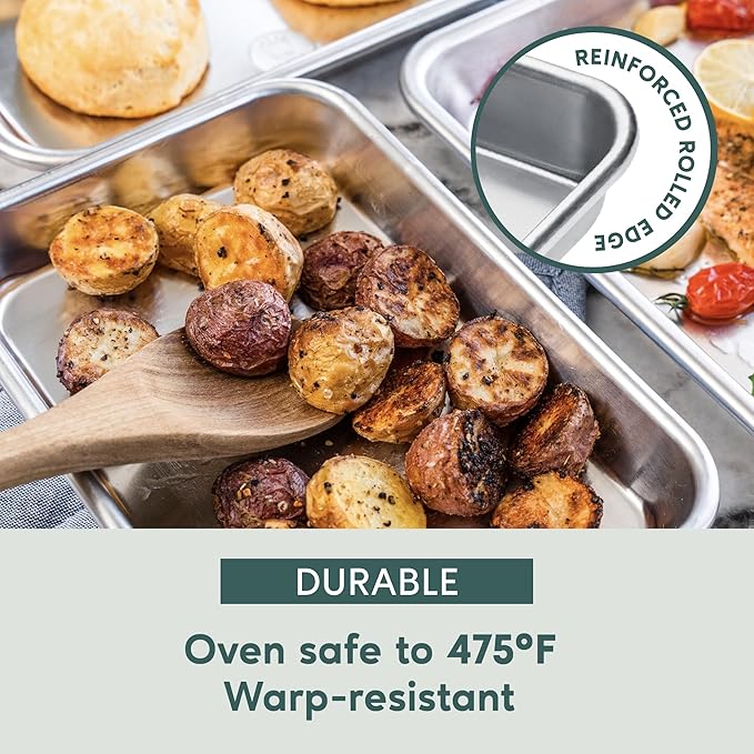 Ultra Cuisine Jelly Roll Baking Sheet Pan Set of 2- Professional Bakeware for Roasting & More - Food-Safe, Warp Resistant, Bake Trays for Oven - Rimmed Cookie Sheets for Baking (Aluminum 16 x11")
