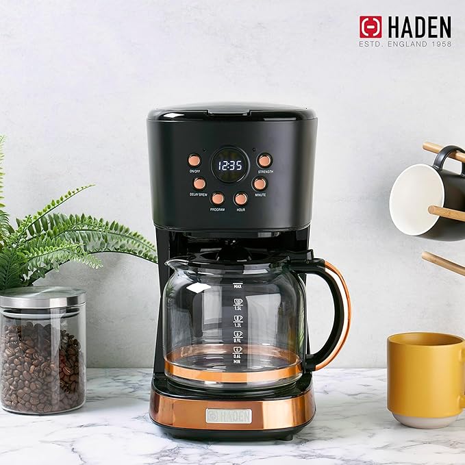 HADEN Heritage 1.7 Liter Stainless Steel Electric Kettle Bundled with 12 Cup Drip Coffee Maker, Coffee Machine with Auto Shut-Off, Black & Copper
