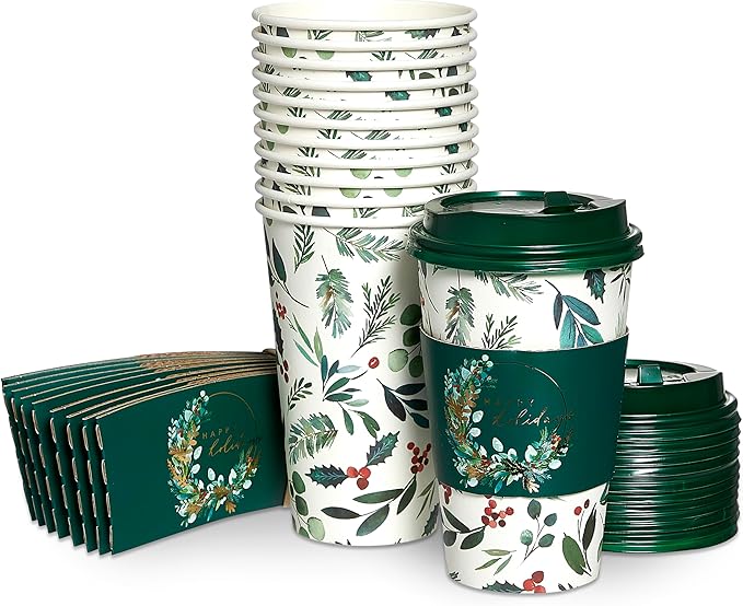 Papyrus Disposable Tabletop Dinnerware Set - Elegant and Sturdy Disposable Cups for Any Occasion, Holiday Foliage, Cups