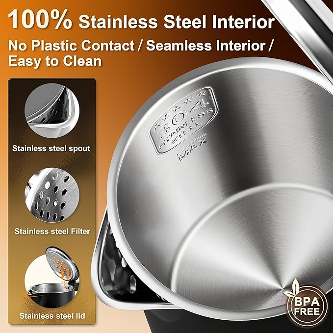 Dezin Electric Kettle, 0.8L Small Electric Kettle with Double Wall Construction, 304 Stainless Steel Electric Tea Kettle for Business Trip, Portable Travel Kettle with Auto Shut-Off (Without Cup)