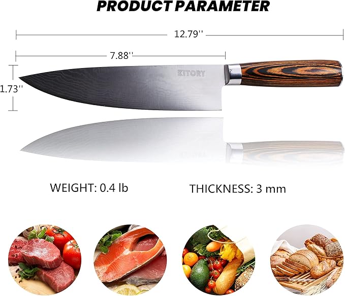 Chef Knife, 8 Inch Professional Kitchen Chef Knife with Sheath, German High Carbon Stainless Steel Ultra Sharp Knife, Chef Knives with Ergonomic Handle and Gift Box