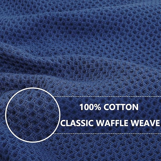 Homaxy 100% Cotton Waffle Weave Kitchen Dish Cloths, Ultra Soft Absorbent Quick Drying Dish Towels, 12 x 12 Inches, 6-Pack, Navy Blue