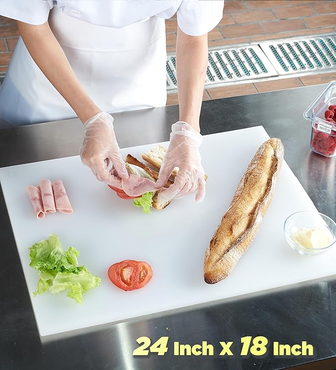CURTA 4-Piece NSF 24" x 18" x 1/2" Multi-Colored Flexible Cutting Board Kit with Stainless steel Storage Rack, Color Coded Plastic Chopping Board with Anti Slip Surface Dishwasher Safe