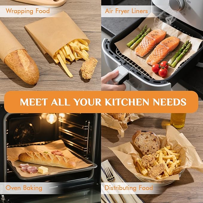 MUCHII 400 Pcs Unbleached Parchment Paper Sheets, 12 x 16 Inch Precut Non-Stick Parchment Sheets for Baking, Cooking, Grilling, Air Fryer, and Steaming