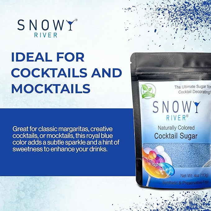 Snowy River Royal Blue, Cocktail & Margarita Sugar Rimmer - Vibrant Color Glass Rimming Sugar with Medium Crystal Texture - 4oz