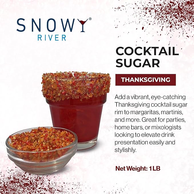Snowy River Thanksgiving, Cocktail & Margarita Sugar Rimmer - Vibrant Naturally Colored Sugar for Cocktail Rimming, Baking & Decorating, Medium Crystal - 16oz