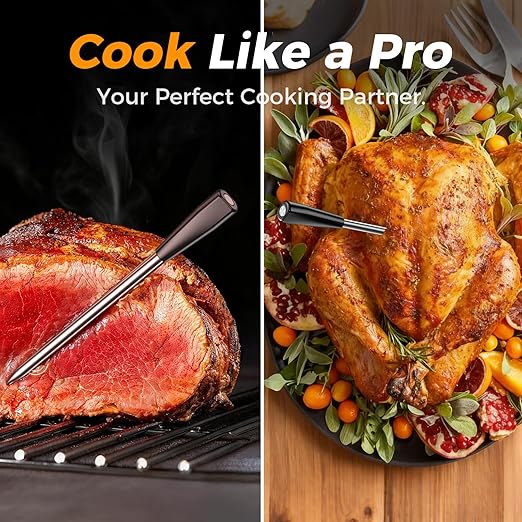 Smart Wireless Meat Thermometer,Digital Cooking Thermometer with Dual High-Accuracy Sensors,Ceramic Heat-Resistant Probe, Instant Read LCD & App Control for Kitchen,BBQ,Oven,Grill,Air Fryer