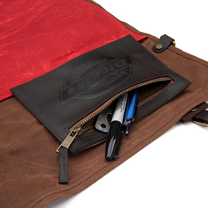 Dickies Chef Knife Roll Bag Portable Organizer and Cutlery Storage Roll, Waxed Canvas and Leather, Large