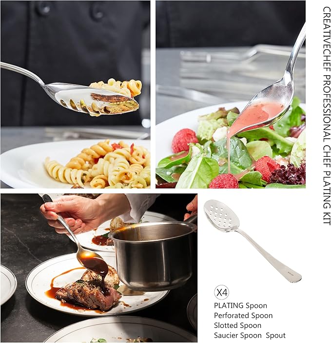 CREATIVECHEF 10 PCS Plating Tools Culinary Set Contains Kitchen Tweezers Spatula Sauce Plating Spoon（Black）