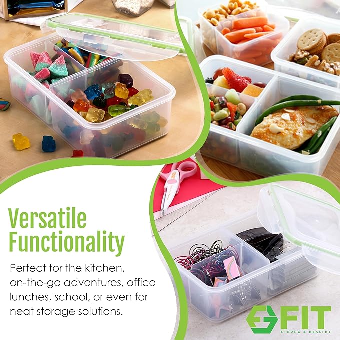 Bento Box for Kids and Adults - Reusable Lunch Box Meal Prep Containers - 3 Compartment Snack Box Container with Airtight Lid - Dishwasher, Freezer, Microwave Safe Food Snack Storage (39 oz, 2 Pack)