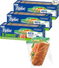 Ziploc XL Sandwich and Snack Bags with EasyGuide Texture, Plastic Storage Bags with Grip 'n Seal Technology, 90 Bags Total
