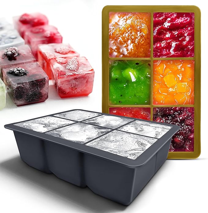 Silicone Ice Cube Trays with Lids,Large Square Ice Cube Molds for Freezer, Whiskey, Cocktail, Stackable Flexible and Reusable & Easy Release BPA Free (2 Pack&Dark Gray and Army green)