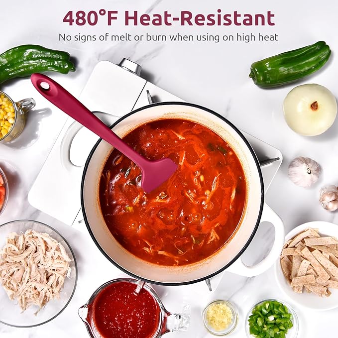 U-Taste 11.38" Silicone Baking Spatula: 480ºF Heat Resistant Food Grade Flexible Rubber Kitchen Bowl Scraper, Seamless Pastry Spreader for Mixing Stirring Scraping in Nonstick Cookware (Red)
