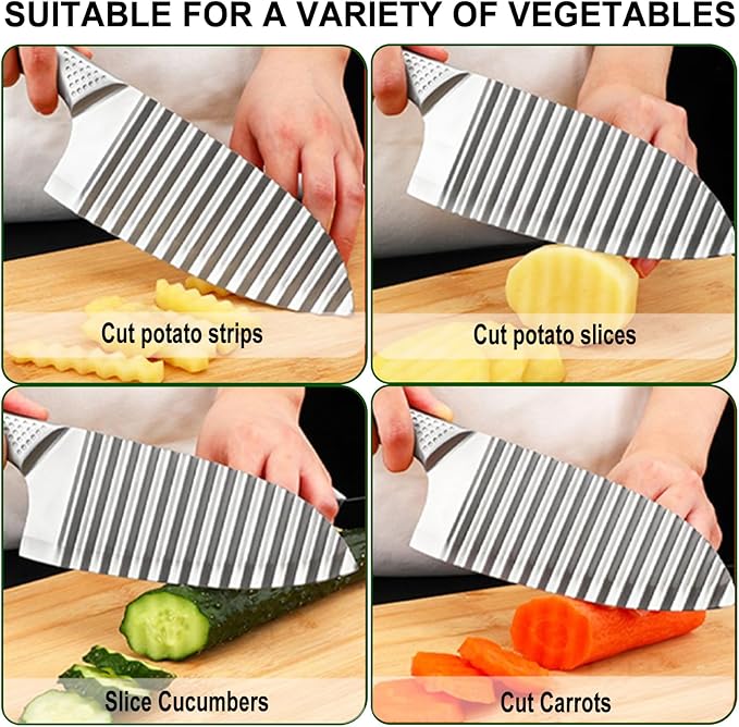 NOVANO Stainless Steel Crinkle Cutter with Wavy French Fries Chopper for Potato, Carrot and fruit, Waves French Fries Slicer Handheld Chopper，Dicer, Kitchen Gadgets & Essentials