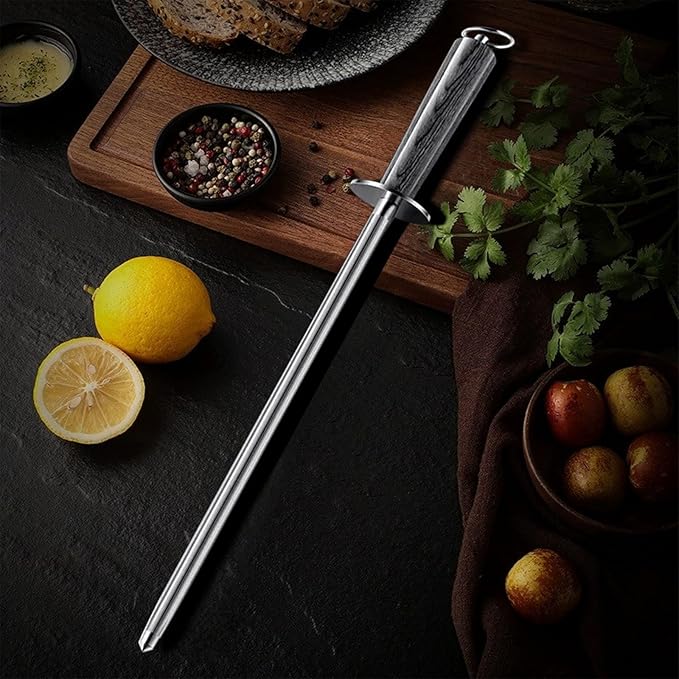 Professional Honing Rod -12 inch High Carbon Steel Knife Sharpener Rod Colorful Color Wood Handle,Sharpening Rod Belt Magnetization,Honing Steel Quick Sharpening,Chef's Sharpening Tool