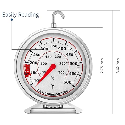 Oven Thermometer with Large 3" Dial | Accurate Oven Temperature Reading | Dual Scale 100°F-600°F & -40°C-310°C | for Gas/Electric Ovens, Grill, BBQ, Baking, Meat