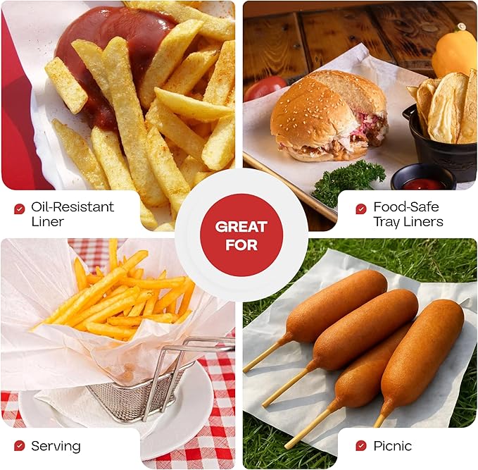 White Deli Paper Sheets, 12" x 12" (250 pcs.) - USA-Made Premium Food Basket Liners - PFAS-free Grease Resistant Deli Paper Sheets for Snack & Baking Wrap, Picnic & Party by IDL Packaging