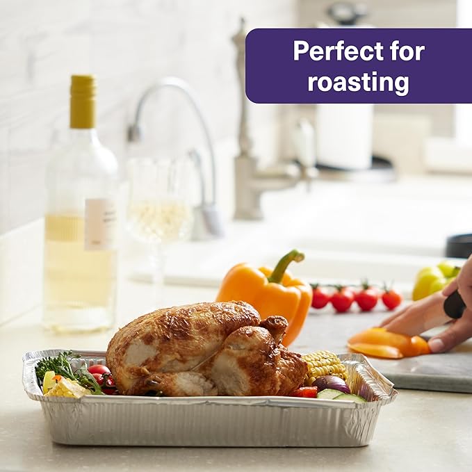 MATANA 8x12 Aluminum Pans Foil Trays (25 Pack) Cooking, Roasting, Baking, Cakes, Bread, Chafer, Crawfish, Lasagna Trays, Party