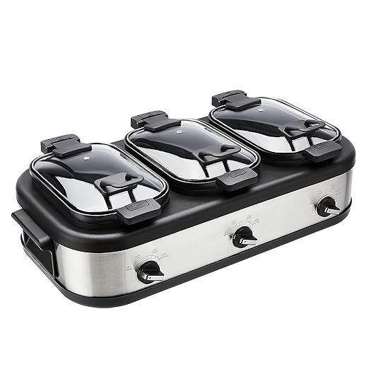 Amazon Basics Stainless Steel 3 x 2.5 Quarts Triple Slow Cooker, Brushed Stainless Steel