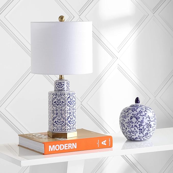 JONATHAN Y JYL3050A Diana 23.5" Ginger Jar Ceramic/Metal LED Table Lamp Classic Traditional Bedside Desk Nightstand Lamp for Bedroom Living Room Office College Bookcase LED Bulb Included, Blue/White
