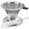 Stainless Steel Pour Over Coffee Maker With Cleaning Brush & Non-Slip Silicone Handle - 2 Cups Capacity Stainless Steel Coffee Pour Over Dripper With Secure Wide Base, Clean Flavor Paperless