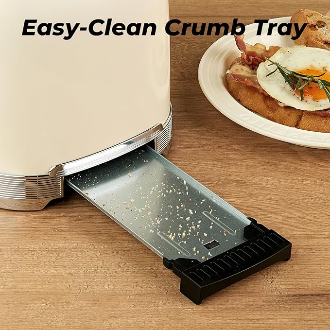 Toaster 2 Slice Retro Stainless Steel with 1.5” Extra Wide Slots Bagel, Defrost, Reheat, Cancel Functions, 6 Bread Shade Settings, Removable Crumb Tray, Cream White