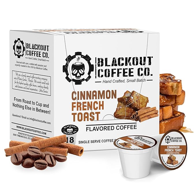 Blackout Coffee Cinnamon French Toast Flavored Coffee Pods – Single Serve Coffee Pods, Smooth Taste, Indulgent Flavor – Freshly Roasted 18 Count, American Made