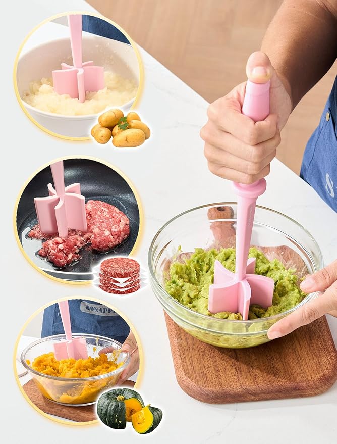 Upgrade Meat Chopper, Heat Resistant Meat Masher for Hamburger Meat, Ground Beef Smasher, Nylon Hamburger Chopper Utensil, Non Stick Mix and Chop, Potato Masher Tool