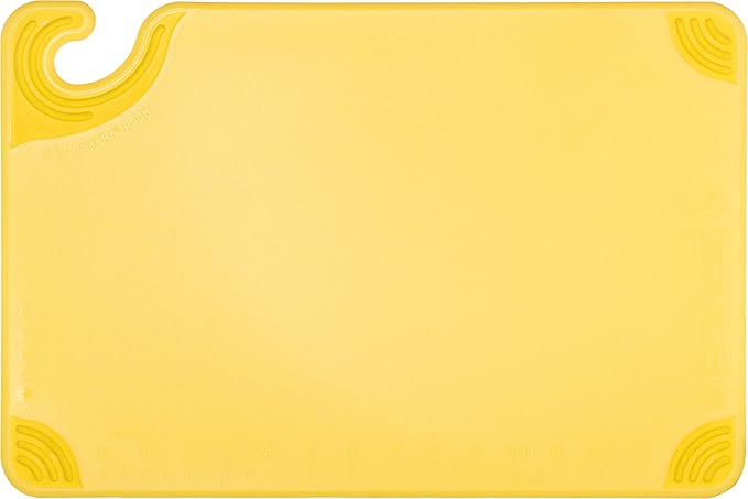 San Jamar Saf-T-Grip Plastic Cutting Board with Safety Hook, 12" x 18" x 0.5", Yellow, (Pack of 6)
