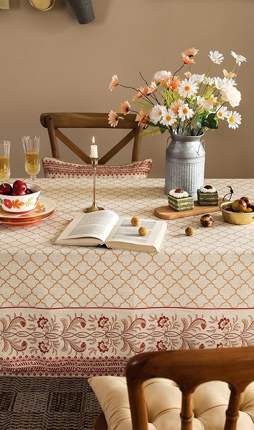 ISAENNE Designer Linen Floral Long Rectangular Tablecloth,Pale Yellow Farmhouse Indoor Table Cloth,Durable Decor Tablecloths for Dining Kitchen Thanksgiving Christmas,63"*94"-Chamonix A