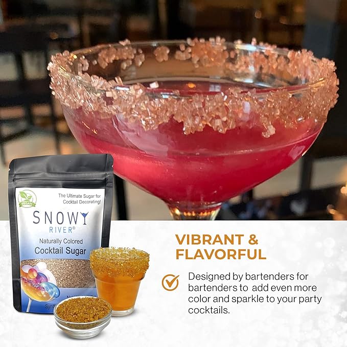 Snowy River Copper, Cocktail & Margarita Sugar Rimmer - Vibrant Color Glass Rimming Sugar with Medium Crystal Texture - 4oz