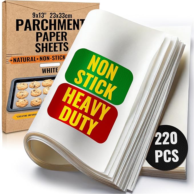 220 Pcs 9x13 Inch Parchment Paper Sheets by Baker's Signature | Parchment Baking Paper, Parchment Paper - Perfect for Baking, Precut Non-Stick Sheets, Eco-Friendly, Will Not Curl or Burn