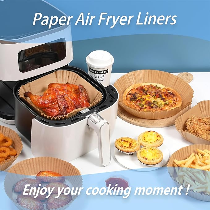 Air Fryer Paper Liners, 100 Pcs Disposable Non-Stick Air Fryer Parchment Paper Fit 2-5QT Air fryer Basket Oil Resistant, Waterproof Baking Paper Roasting Microwave (Square,6.5 Inch)