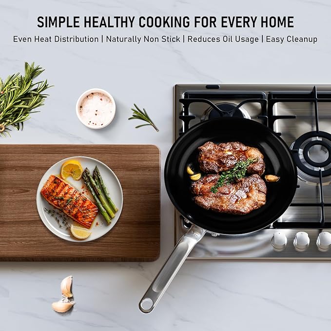 8 Inch Ceramic Non Stick Frying Pans - 5 Ply Stainless Clad Nonstick Skillet, Professional Cookware for Induction, All Stoves and Oven