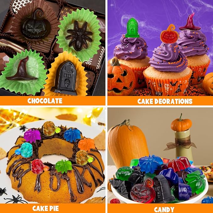 Halloween Chocolate Silicone Mold 3 Pack 3D Pumpkin Bat Witch Hat Spider Tombstone Shaped Candy Molds for Chocolate
