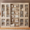 70.8" Tall Farmhouse Bookshelf with Glass Doors, Modular Bookcase with 6-Tier Adjustable Shelves, Large Storage Cabinet for Kitchen, Living Room, Brown, Set of 3