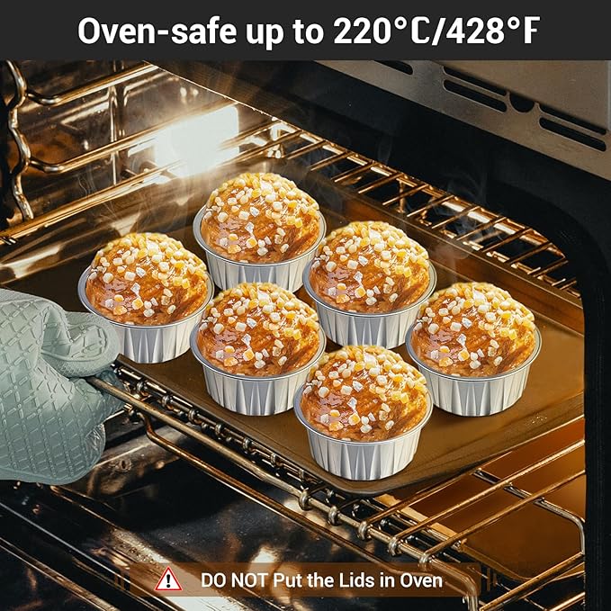 EUSOAR Disposable Creme Brulee Ramekins, Silver 25Packs 5oz Baking Cups with Lids Mini Muffin Liners, Dessert Cheesecake Pan Creme Brulee Cupcake Containers for Catering Gathering Club Wedding Party