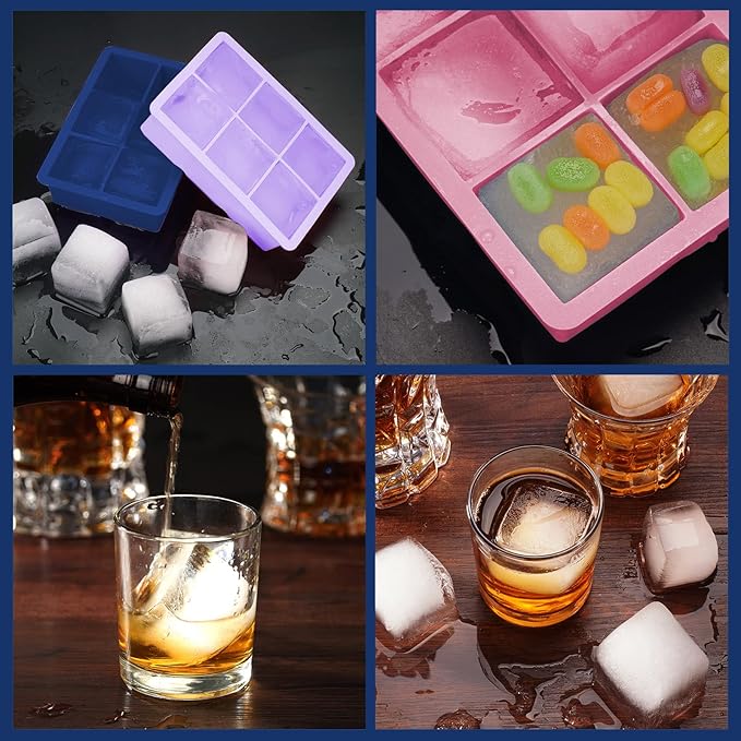 Silicone Ice Cube Trays 3 Pack - Large Size Silicone Ice Cube Molds with Leak Proof Removable Lid Square Ice Cube Tray And BPA Free for Cocktail,Whiskey, Stackable Flexible Ice
