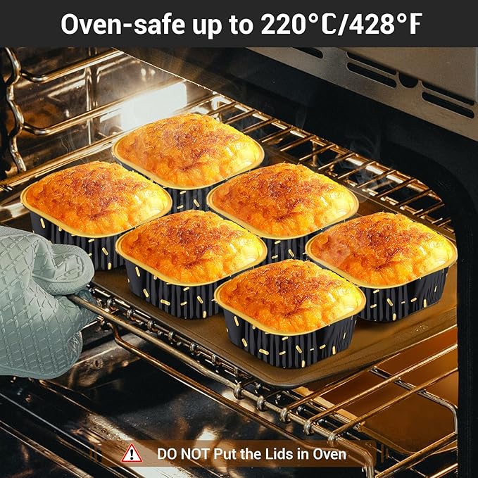 EUSOAR Baking Pans with Lids, 100pcs 10oz/300ml Aluminum Foil Ramekins Disposable Containers, Square Creme Brulee Cups Cupcake Liners Muffin Cup Mini Cake Loaf Bread Holders for Birthday Wedding