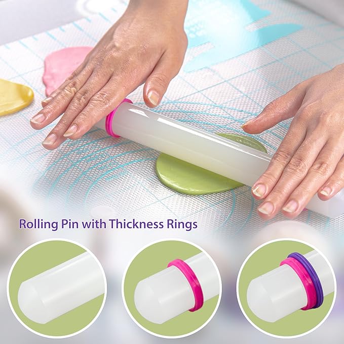 Bakerpan Fondant Tools Set, 47 Pcs Fondant Cake Decorating Supplies, Rolling Pin for Fondant, Gumpaste, Sugar Paste, Fondant Roller, Smoother, Fondant Cutters