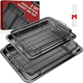 Air Fryer Basket, 2 Set Oven Air Fryer Basket and Tray with 60 PCS Parchment Papers, DEGOVIN Crisper Tray Non-stick Stainless Steel Air Fry Pans for Convection Oven(15.8" × 11" & 13" × 9.7"-Black)