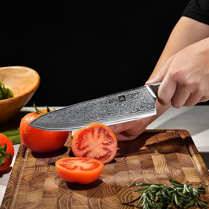 Klaus Meyer 5 Piece Damascus Knife Block Set, 67-Layer High Carbon Damascus Steel, Ultra-Sharp Kitchen Knife Set with Magnetic Wooden Block