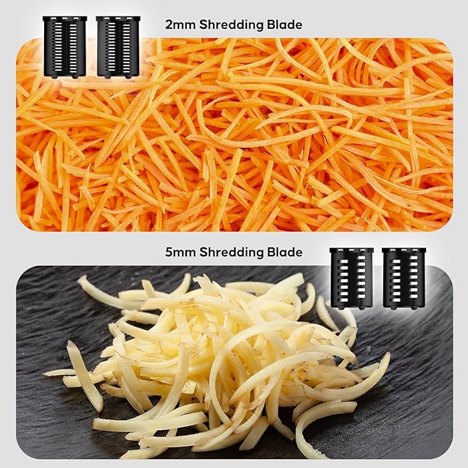 Electric Cheese Grater, 300W DC Motor Rotary Cheese Grater with 5 Different Shapes of Blades, Vegetable Cutter for Potato, Nuts, Kitchen Chopper with Non-slip Suction Base, Red