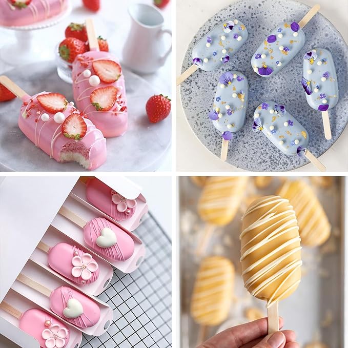 WMKGG Popsicles Molds,Popsicle Silicone Molds Set, 2 PCS Ice Cream Molds with 50 Wooden Sticks for Cake Pop, Ice Pop, Cakesicles (Standard Size/Rose Red)