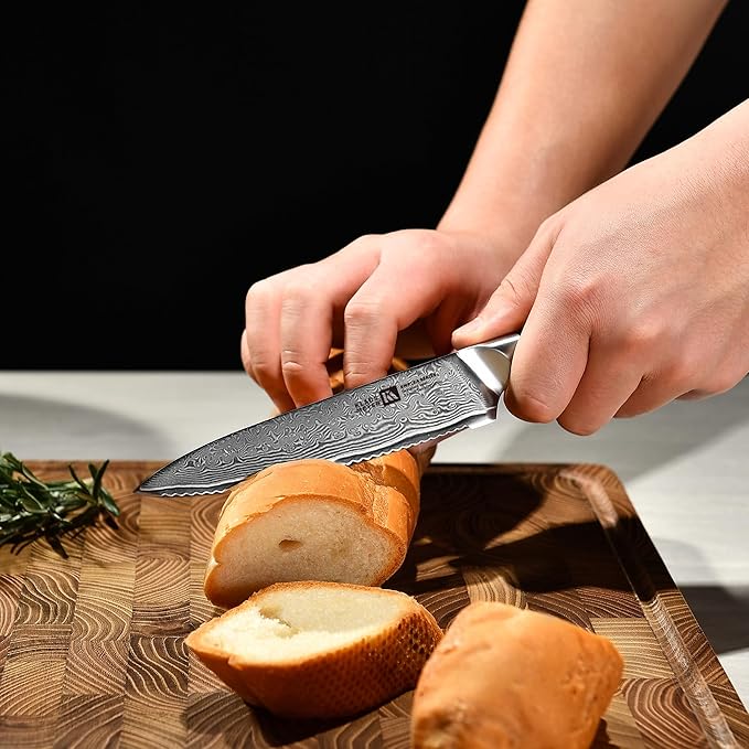 Klaus Meyer 5 Piece Damascus Knife Block Set, 67-Layer High Carbon Damascus Steel, Ultra-Sharp Kitchen Knife Set with Magnetic Wooden Block