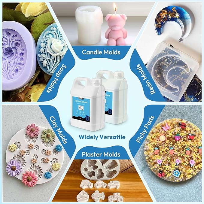 OFFNOVA Silicone Mold Making Kit 70oz Rubber 15A, 1:1 Mixing Ratio Fast Curing for Resin, Casting, Candle, Soap, DIY Crafts, Light Blue
