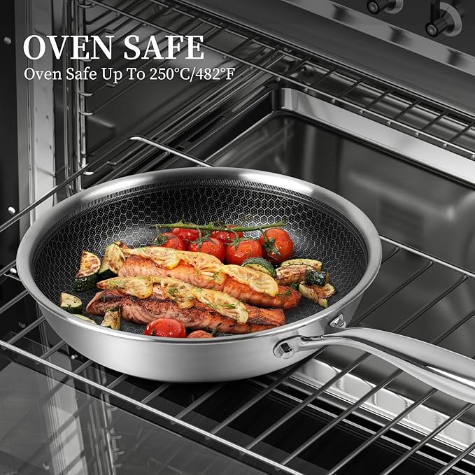 Stainless Steel Frying Pan Nonstick Frying Pan with Lid 10 Inch Honeycomb Stainless Steel Skillet Woks Pan for Gas Electric Induction Ceramic Stoves and Oven