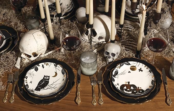Lenox Dinnerware, Vintage Halloween Haunted Accent Plates, Assorted, Set of 4, Porcelain, Dishwasher & Microwave Safe, Halloween Decor Indoor, Spooky Decorative Plates for Home (Black/White, 4 Piece)