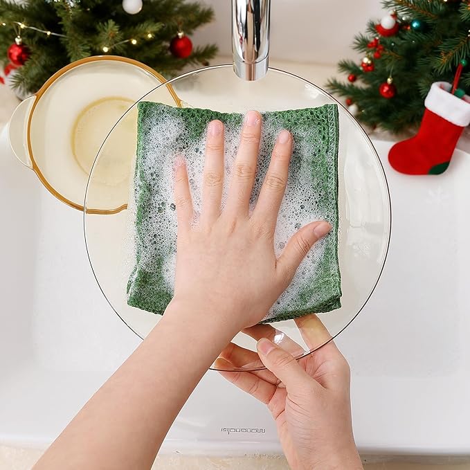 Homaxy 100% Cotton Waffle Weave Kitchen Dish Cloths, Ultra Soft Absorbent Quick Drying Dish Towels, 12 x 12 Inches, 8-Pack, Grass Green
